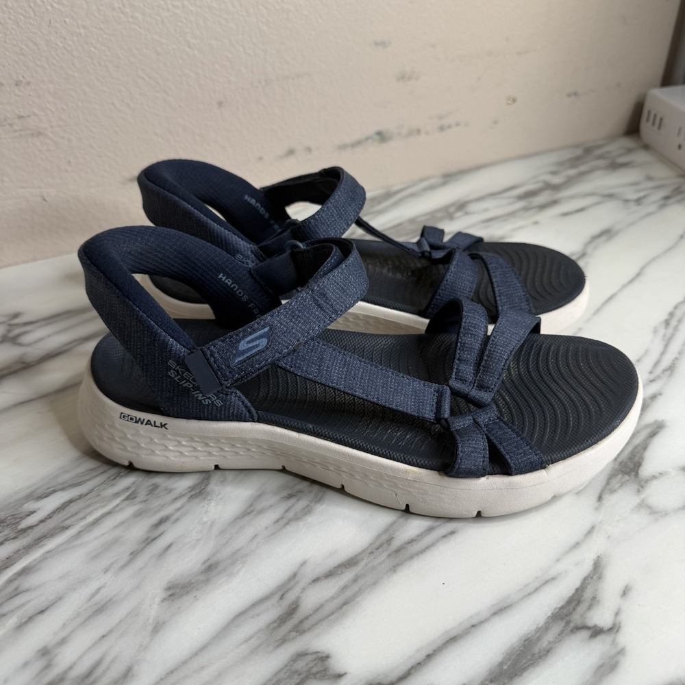 Skechers Slip-ins GO Walk Flex Arch Fit Sandals Navy Blue Strappy Comfort Size 8